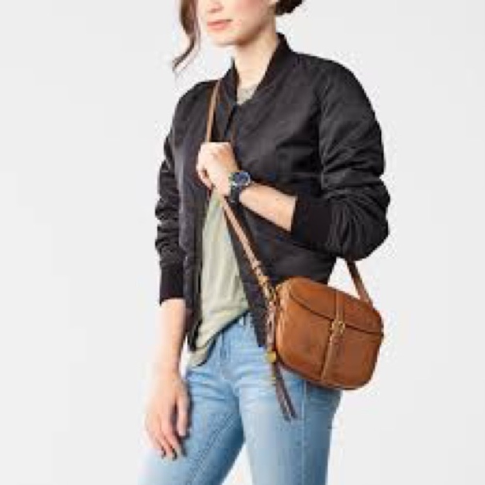 Fossil Brown Leather Crossbody with Front Flap